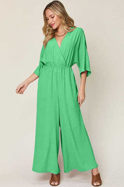 Double Take Full Size Half Sleeve Wide Leg Jumpsuit-Angel Casuals