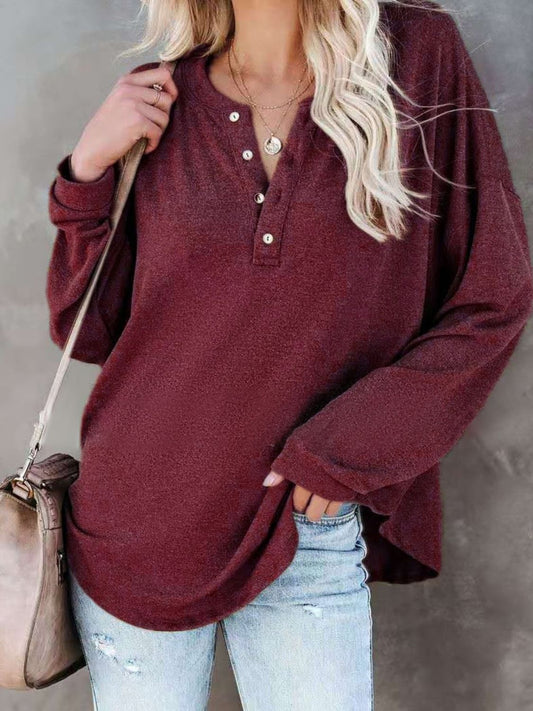 Buttoned Drop Shoulder Top-Angel Casuals