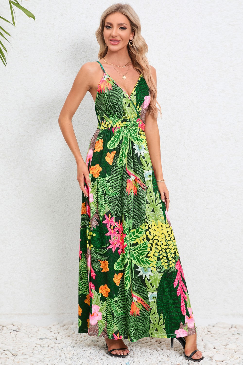 Printed Surplice Maxi Cami Dress-Angel Casuals