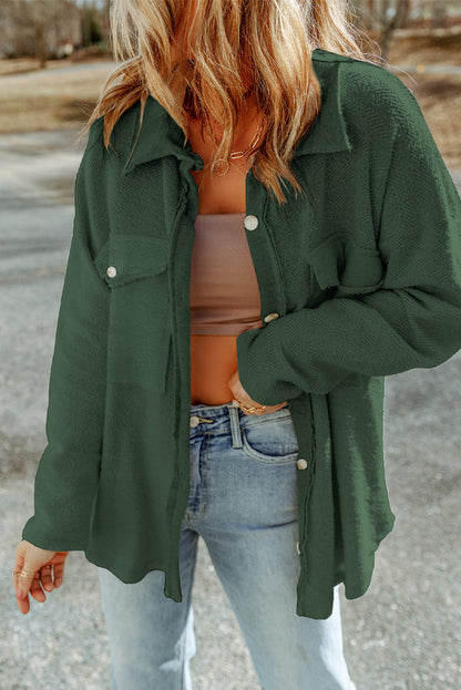 Pocketed Button Up Droppped Shoulder Jacket-Angel Casuals