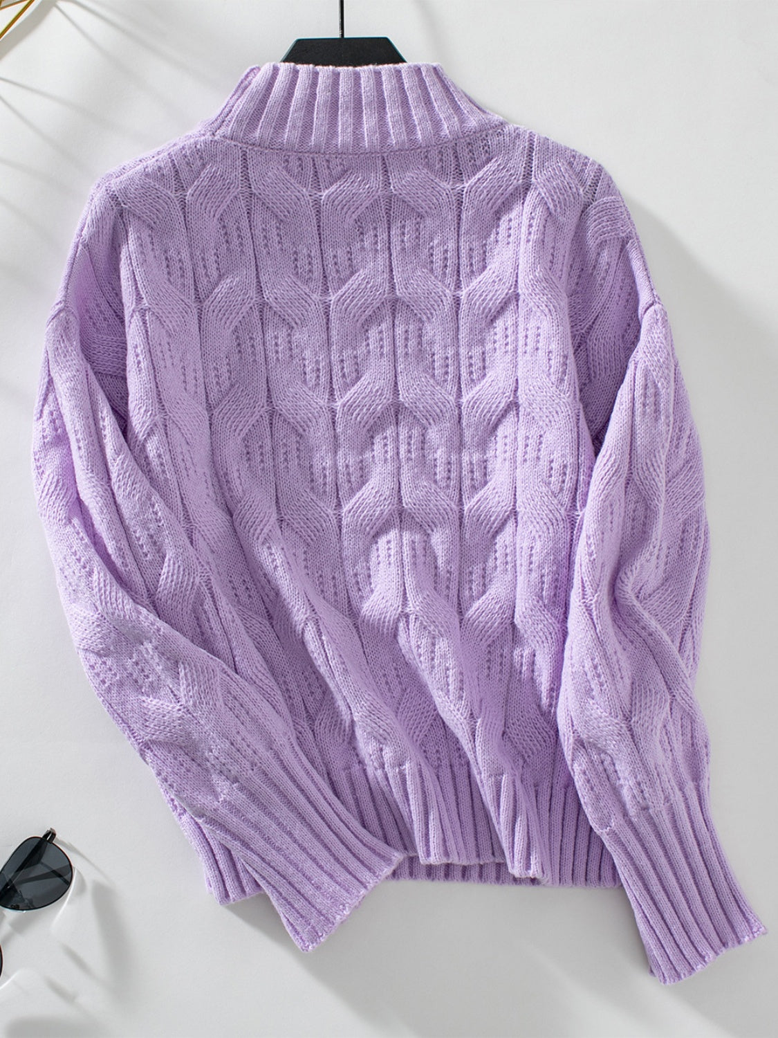 Cable Knit Mock Neck Long Sleeve Sweater-Angel Casuals