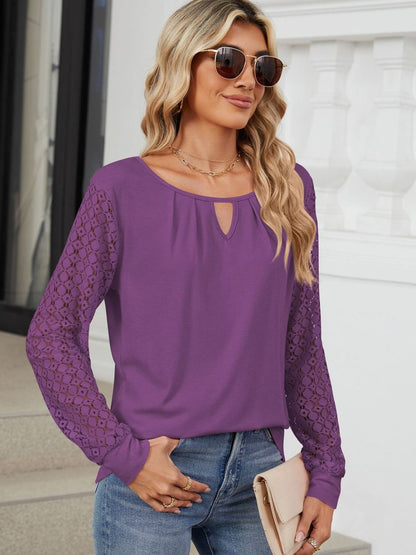 Cutout Round Neck Long Sleeve T-Shirt-Angel Casuals