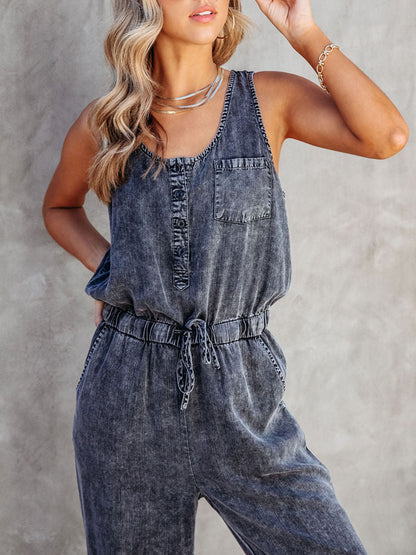 Drawstring Waist Sleeveless Jumpsuit-Angel Casuals