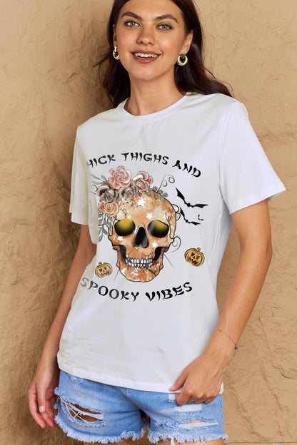 Simply Love Full Size THICK THIGHS AND SPOOKY VIBES Graphic Cotton T-Shirt-Angel Casuals