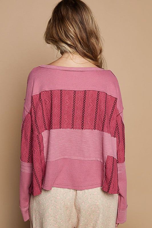 POL Half Button Color Block Drop Shoulder Knit Top-Angel Casuals