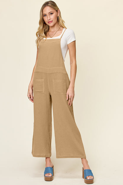 Double Take Full Size Texture Sleeveless Wide Leg Overall-Angel Casuals