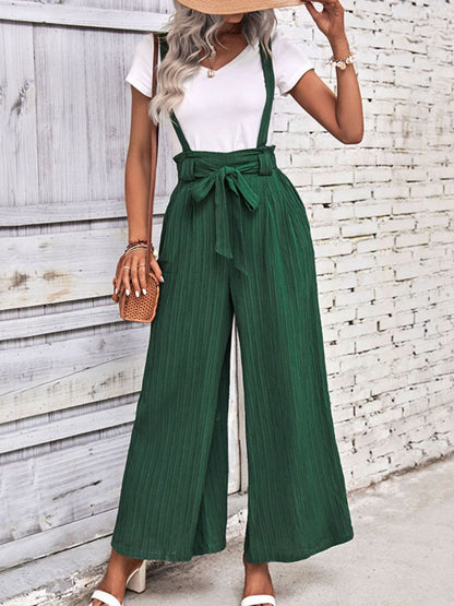 Tie Belt Wide Leg Overalls-Angel Casuals