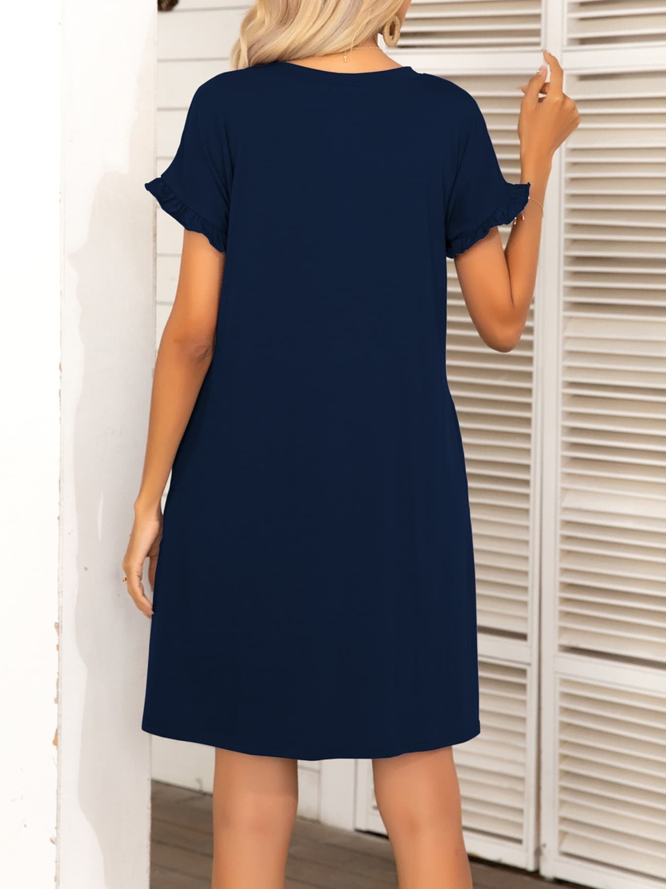 Round Neck Flounce Sleeve Dress with Pockets-Angel Casuals