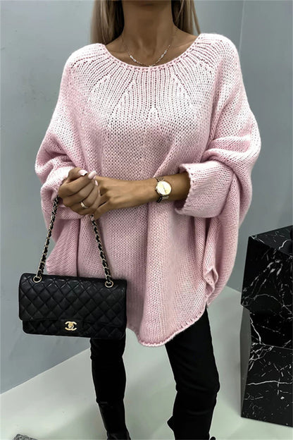 Round Neck Batwing Sleeve Sweater-Angel Casuals