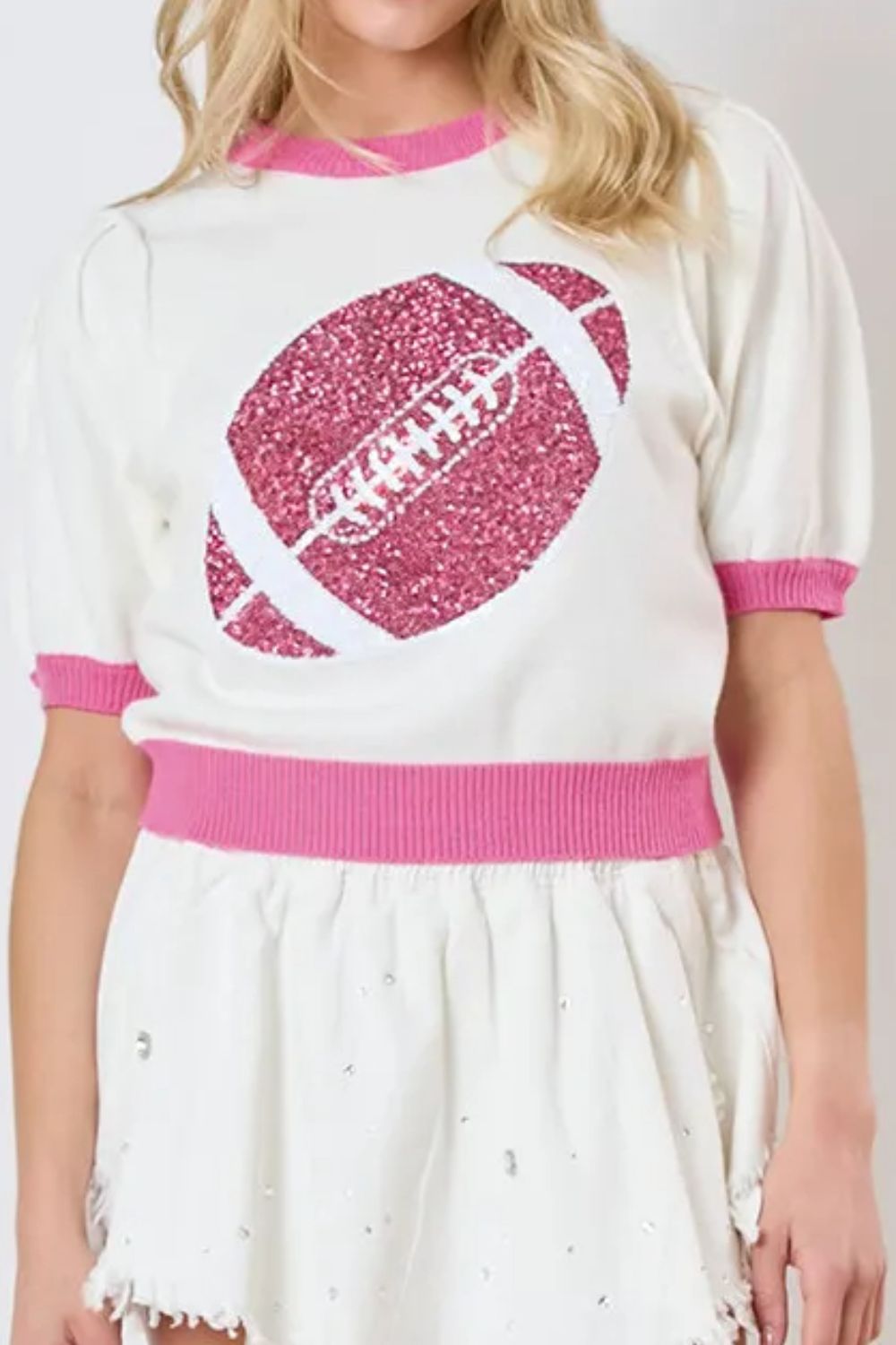 Sequin Football Round Neck Short Sleeve Top-Angel Casuals