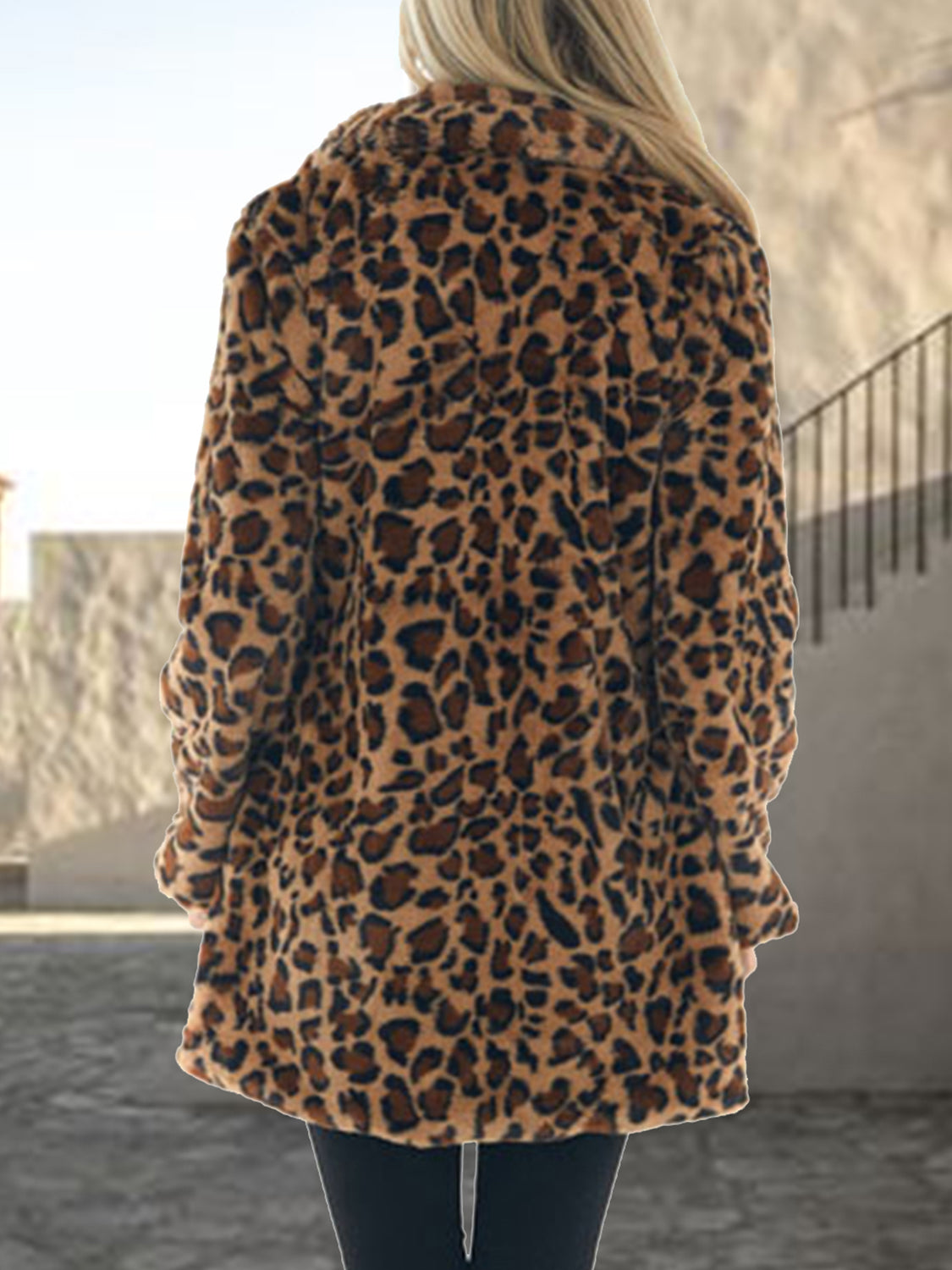 Leopard Collared Neck Coat with Pockets-Angel Casuals