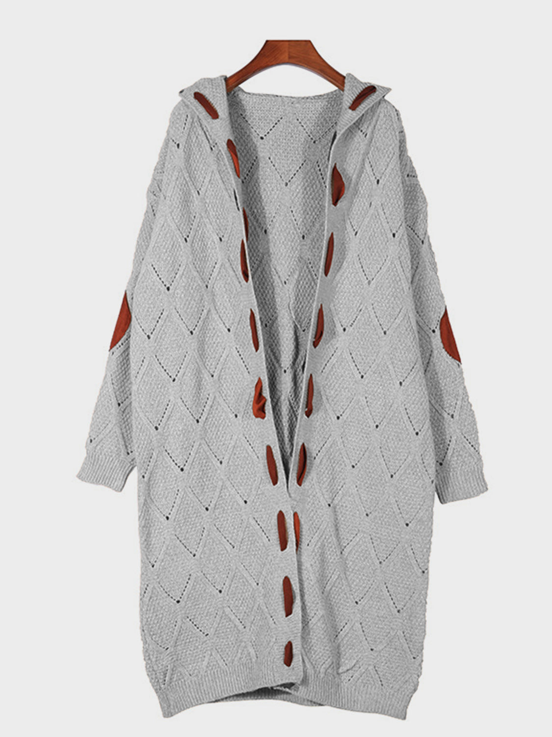 Openwork Long Sleeve Open Front Hooded Cardigan-Angel Casuals