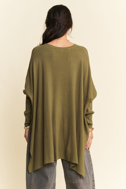 Davi & Dani High-Low Side Slit Batwing Sleeve Top-Angel Casuals