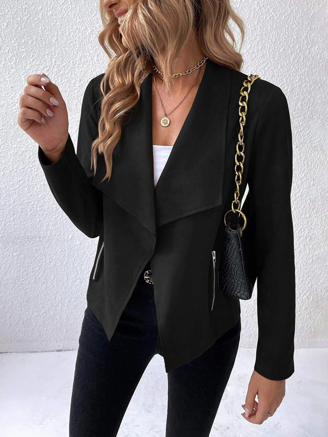 Collared Neck Long Sleeve Jacket-Angel Casuals