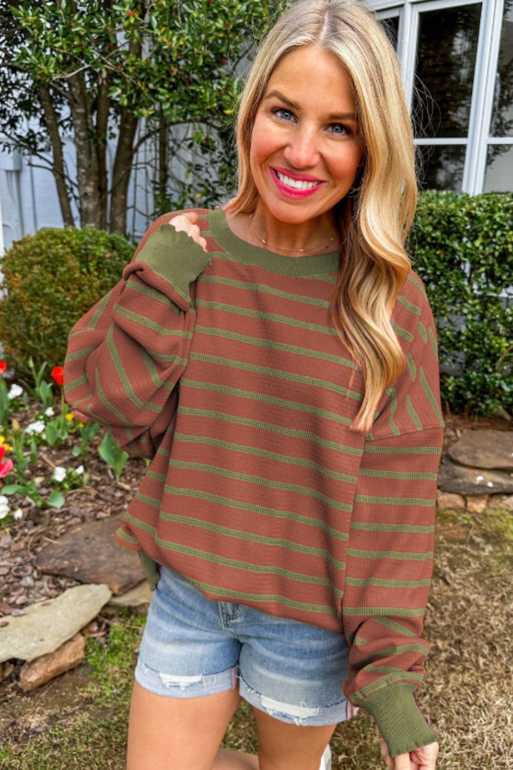 Striped Round Neck Long Sleeve Sweater-Angel Casuals