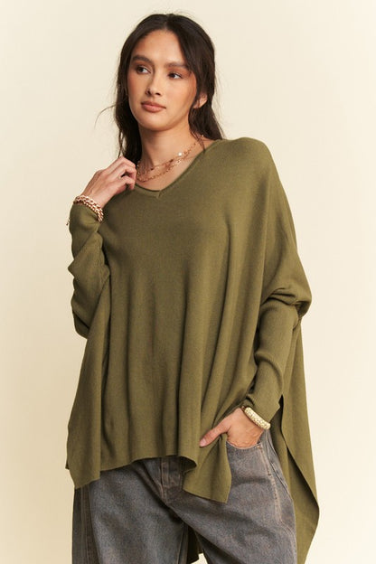 Davi & Dani High-Low Side Slit Batwing Sleeve Top-Angel Casuals