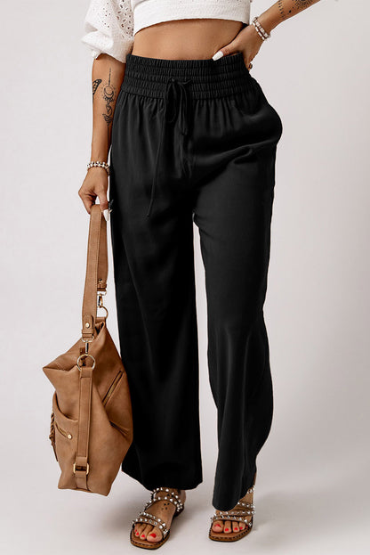 Drawstring Smocked Waist Wide Leg Pants-Angel Casuals