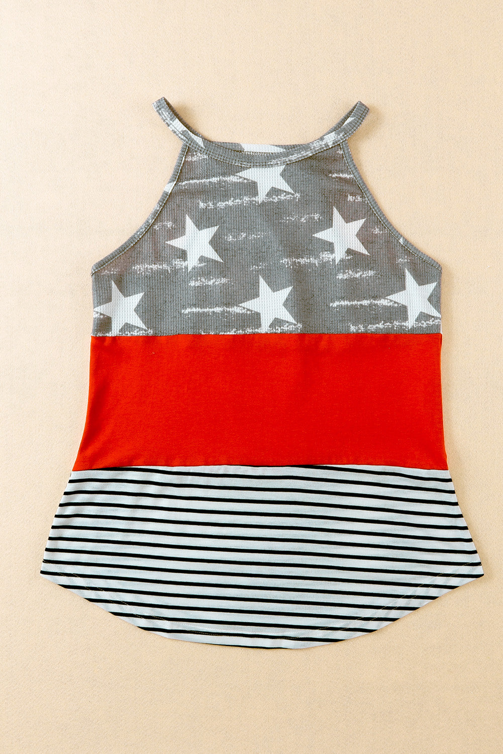 Star and Stripe Color Block Curved Hem Tank-Angel Casuals