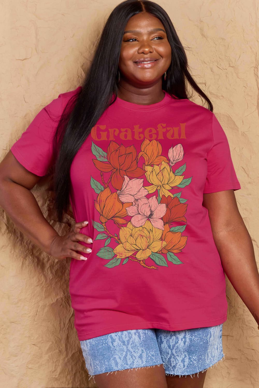 Simply Love Full Size GRATEFUL Flower Graphic Cotton T-Shirt-Angel Casuals