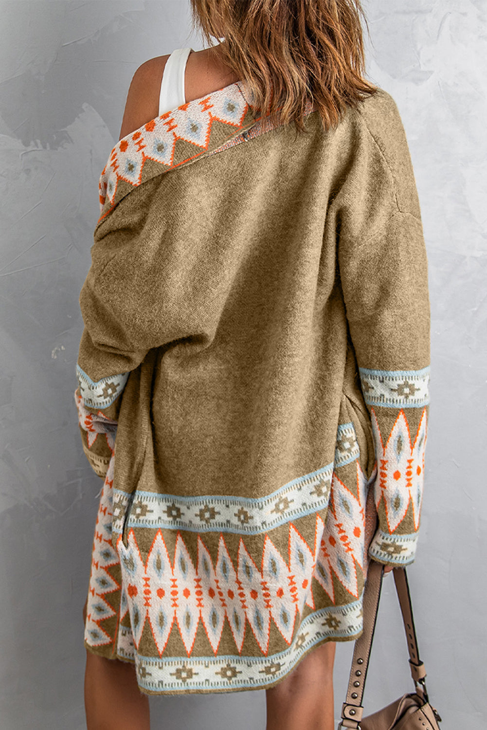 Geometric Open Front Long Sleeve Cardigan-Angel Casuals