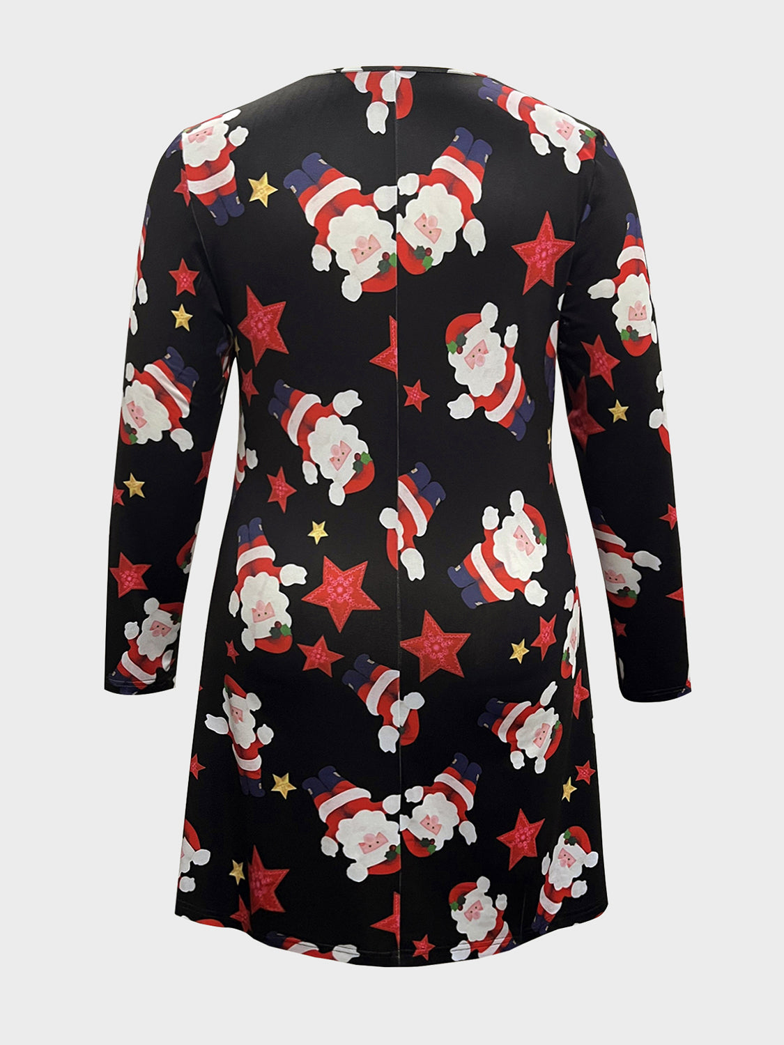 Plus Size Santa Printed Round Neck Dress-Angel Casuals