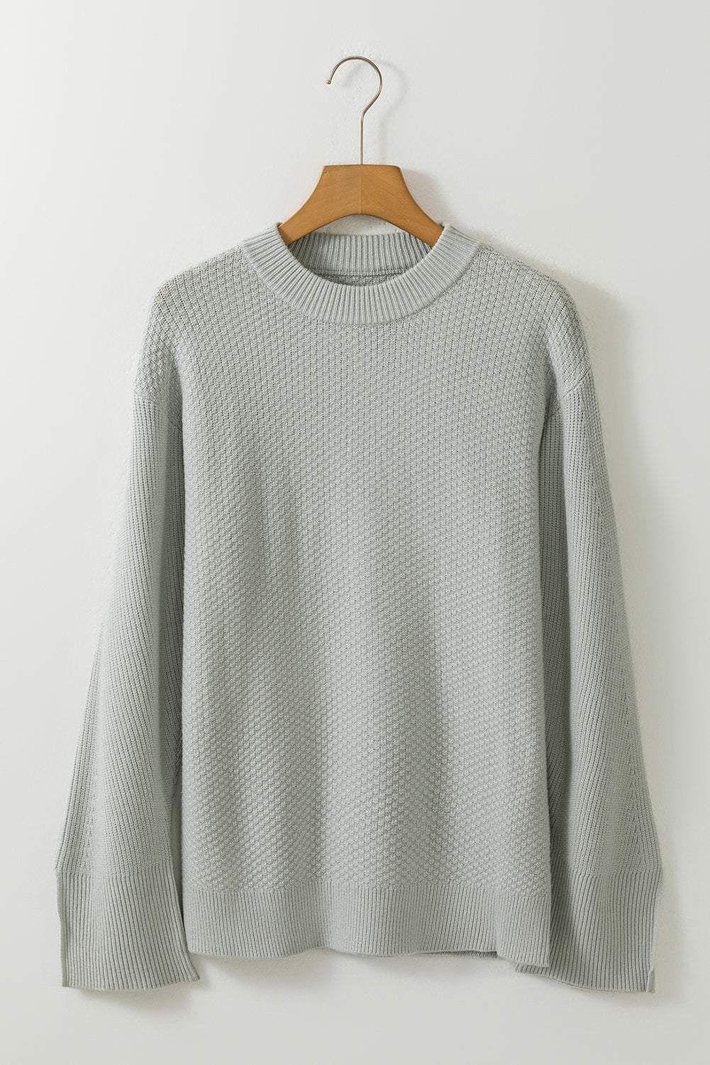 Slit Cuff Round Neck Long Sleeve Sweater-Angel Casuals