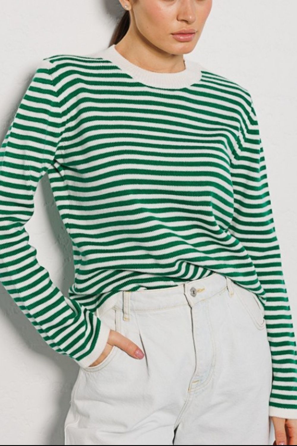 Striped Round Neck Long Sleeve Sweater-Angel Casuals