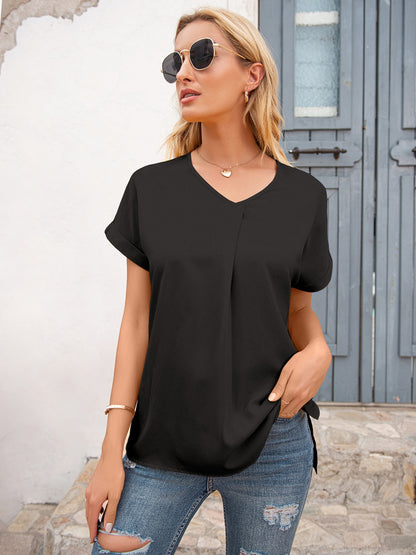 V-Neck Short Sleeve T-Shirt-Angel Casuals