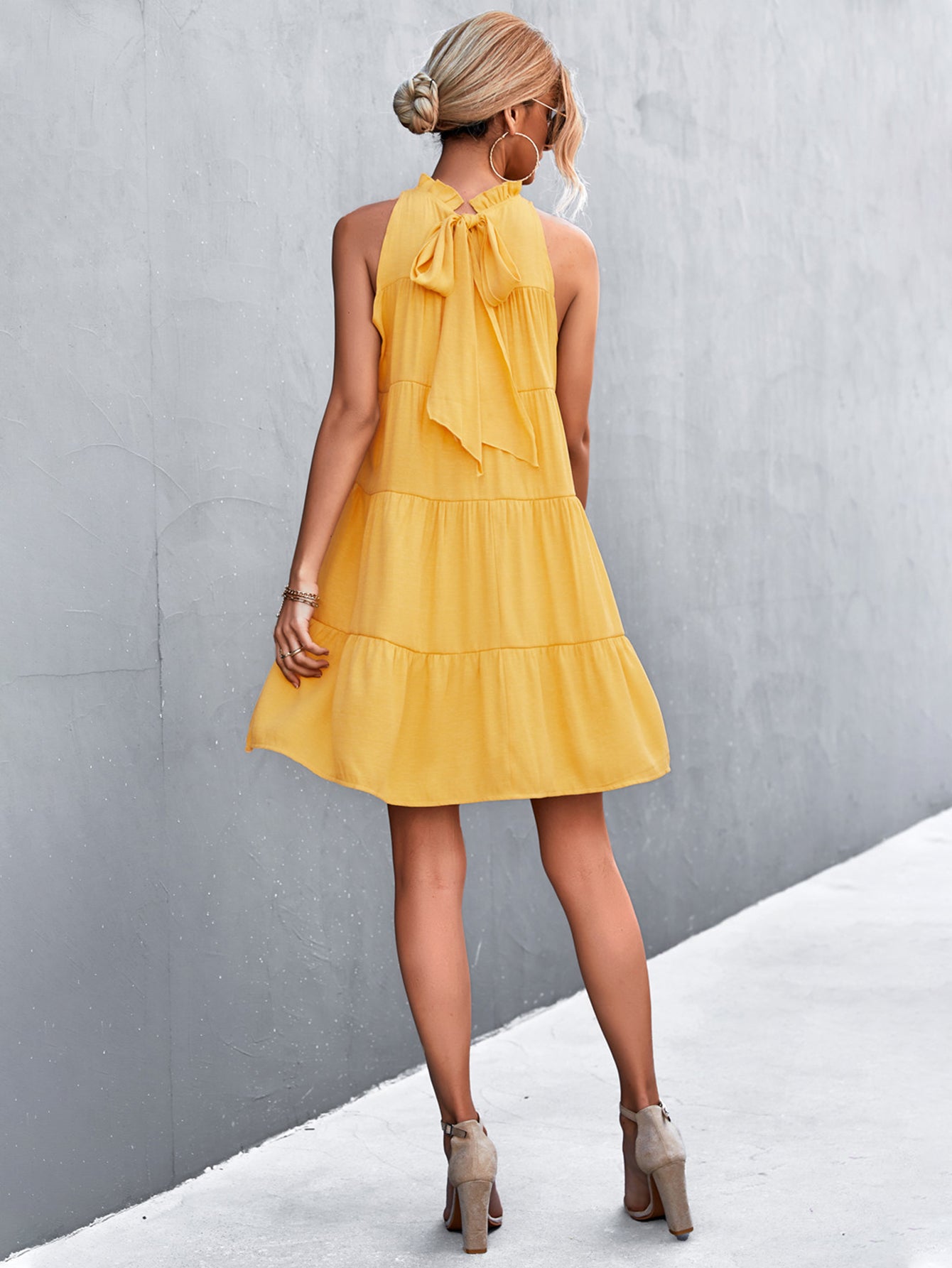 Tie Back Mock Neck Tiered Dress-Angel Casuals