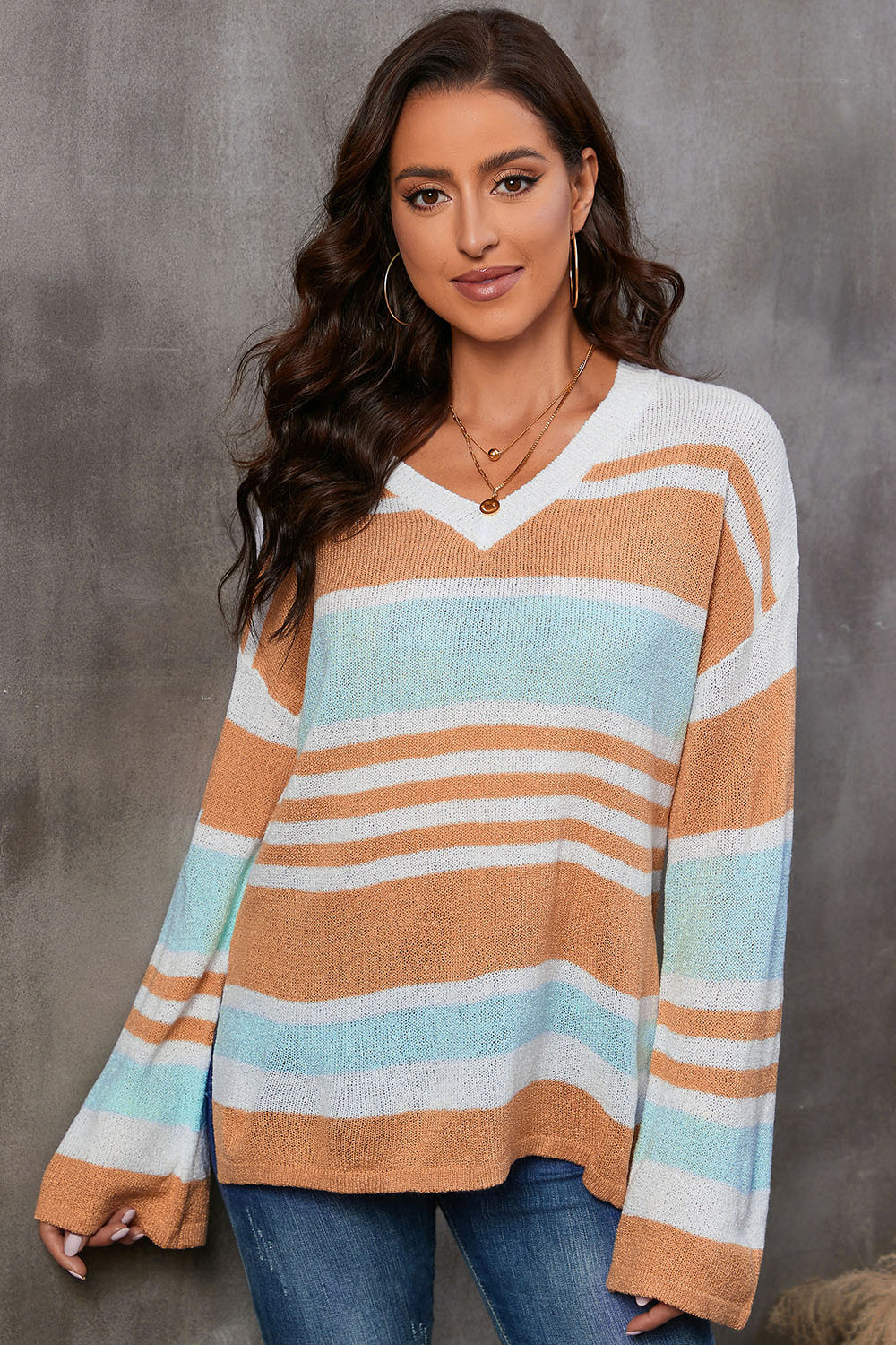 Striped V-Neck Knit Top-Angel Casuals