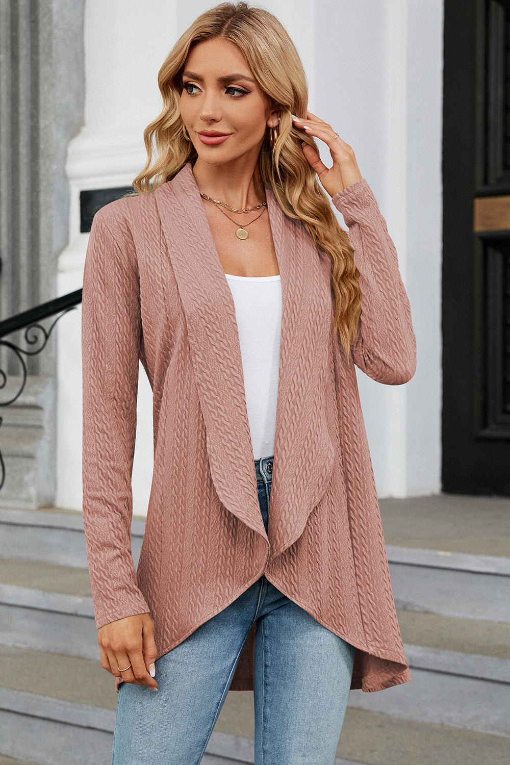 Open Front Long Sleeve Cardigan-Angel Casuals