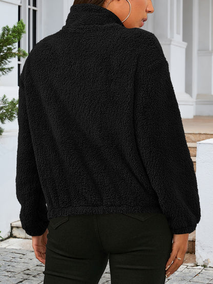 Zip Up Turtleneck Long Sleeve Jacket-Angel Casuals