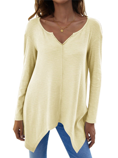 Full Size V-Neck Long Sleeve T-Shirt-Angel Casuals