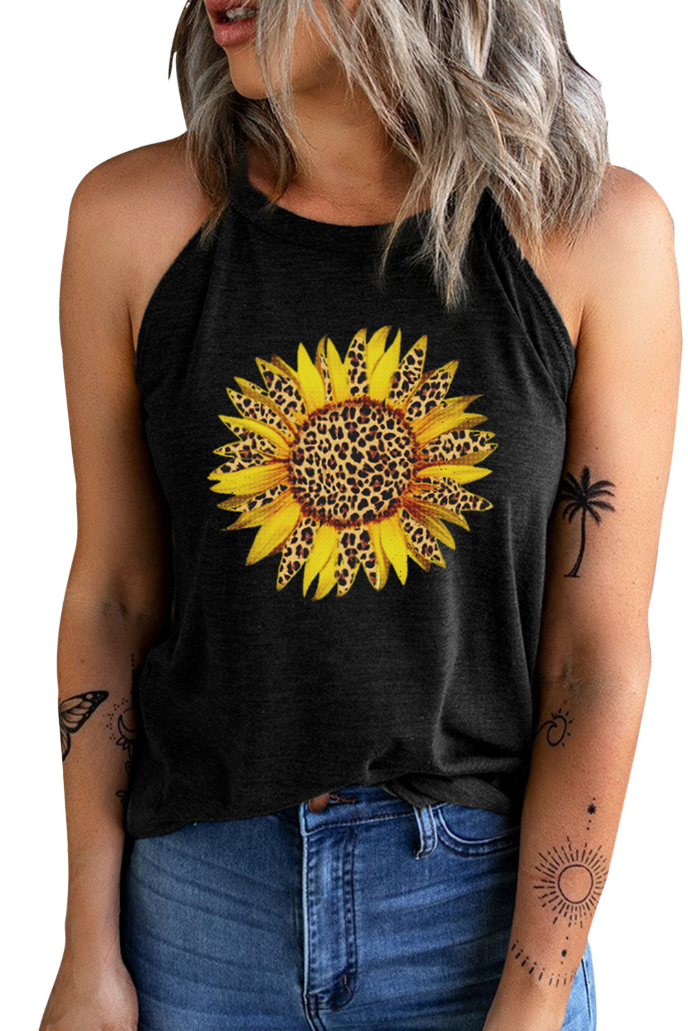 Sunflower Graphic Round Neck Tank-Angel Casuals