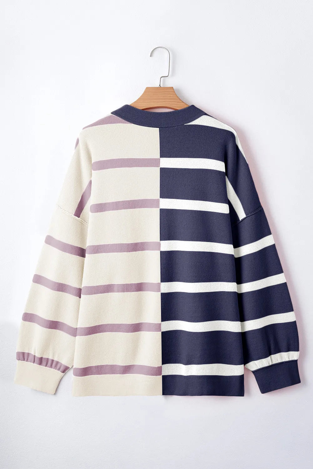 Striped Round Neck Long Sleeve Knit Top-Angel Casuals