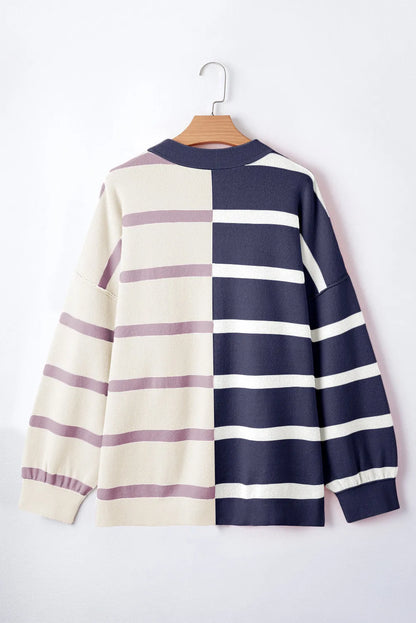 Striped Round Neck Long Sleeve Knit Top-Angel Casuals