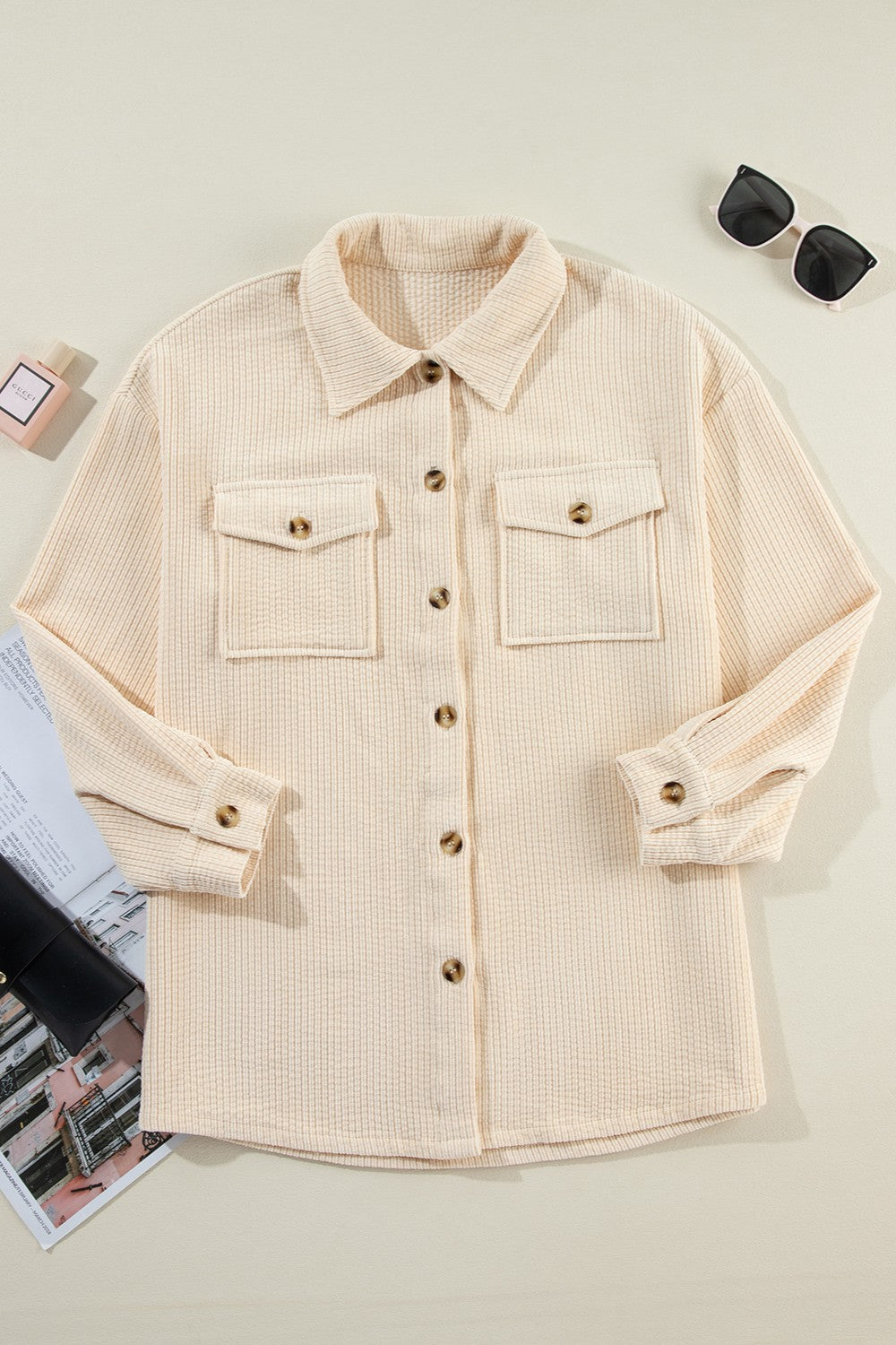 Pocketed Button Up Dropped Shoulder Shacket-Angel Casuals