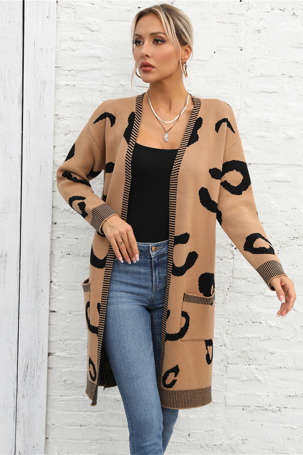 Angel Wings Printed Long Sleeve Cardigan with Pockets-Angel Casuals