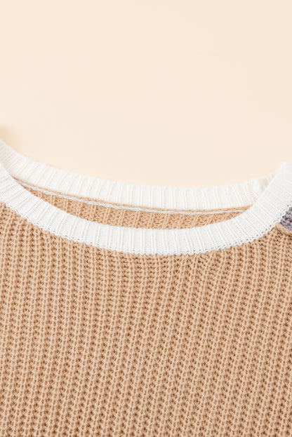 Color Block Round Neck Drop Shoulder Sweater-Angel Casuals