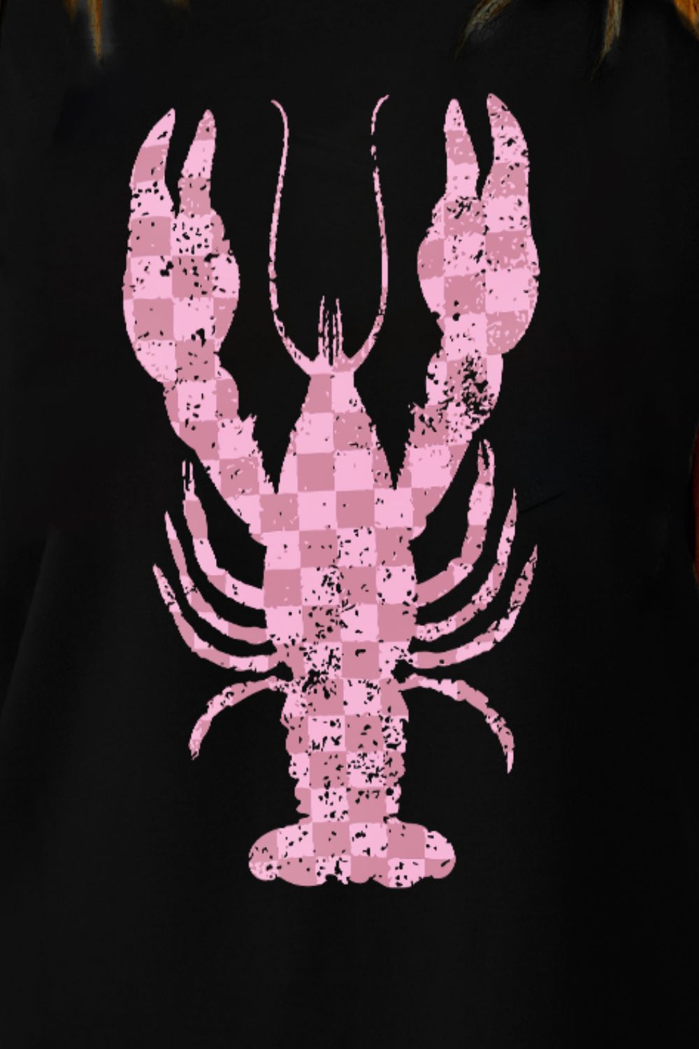 Checkered Lobster Graphic Round Neck Short Sleeve T-Shirt-Angel Casuals