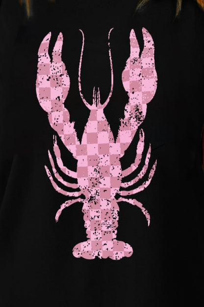 Checkered Lobster Graphic Round Neck Short Sleeve T-Shirt-Angel Casuals