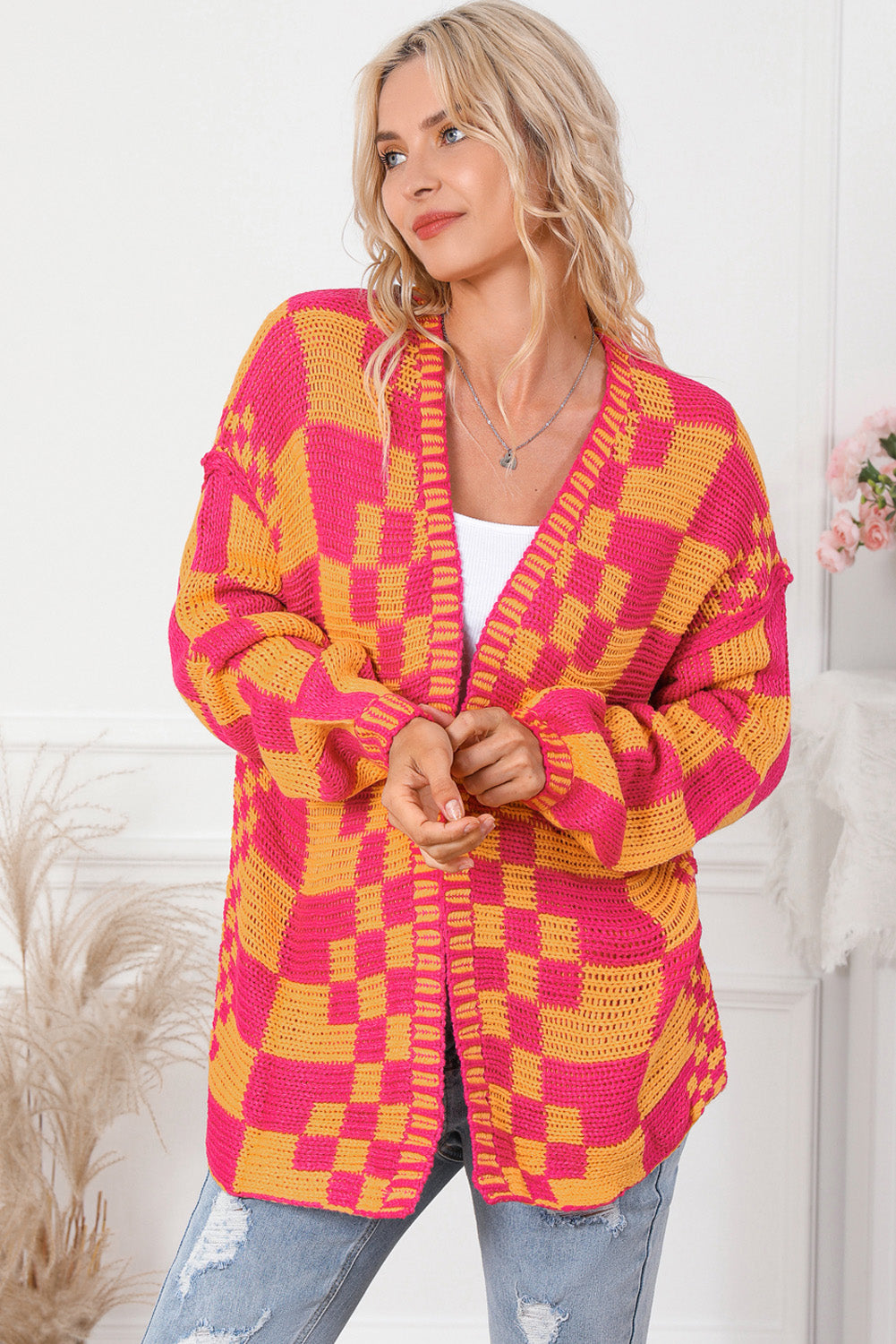 Contrast Exposed Seam Open Front Cardigan-Angel Casuals