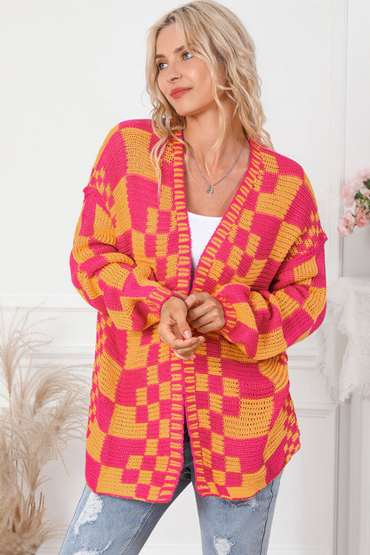 Contrast Exposed Seam Open Front Cardigan-Angel Casuals