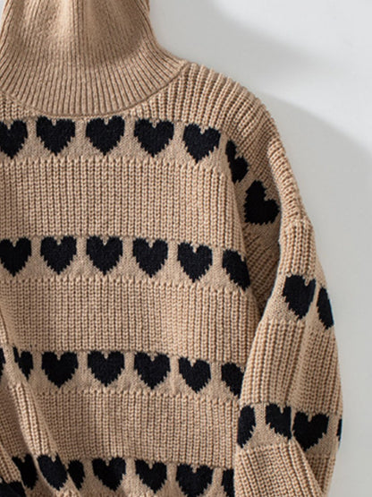 Heart Turtleneck Dropped Shoulder Sweater-Angel Casuals