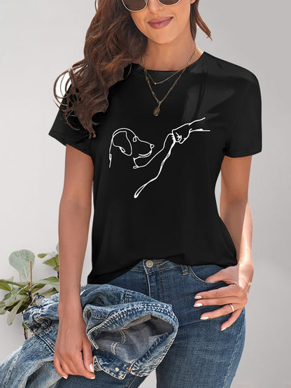 Dog Graphic Round Neck T-Shirt-Angel Casuals