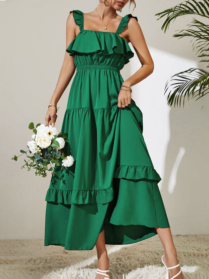 Square Neck Ruffled Maxi Dress-Angel Casuals