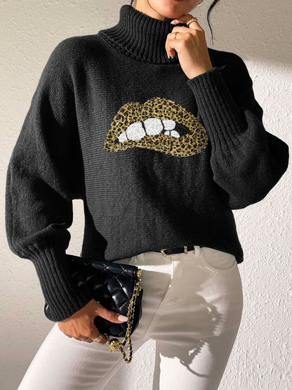 Lip Turtleneck Long Sleeve Sweater-Angel Casuals