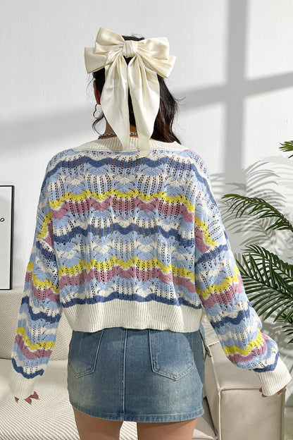 Striped Openwork Dropped Shoulder Sweater-Angel Casuals