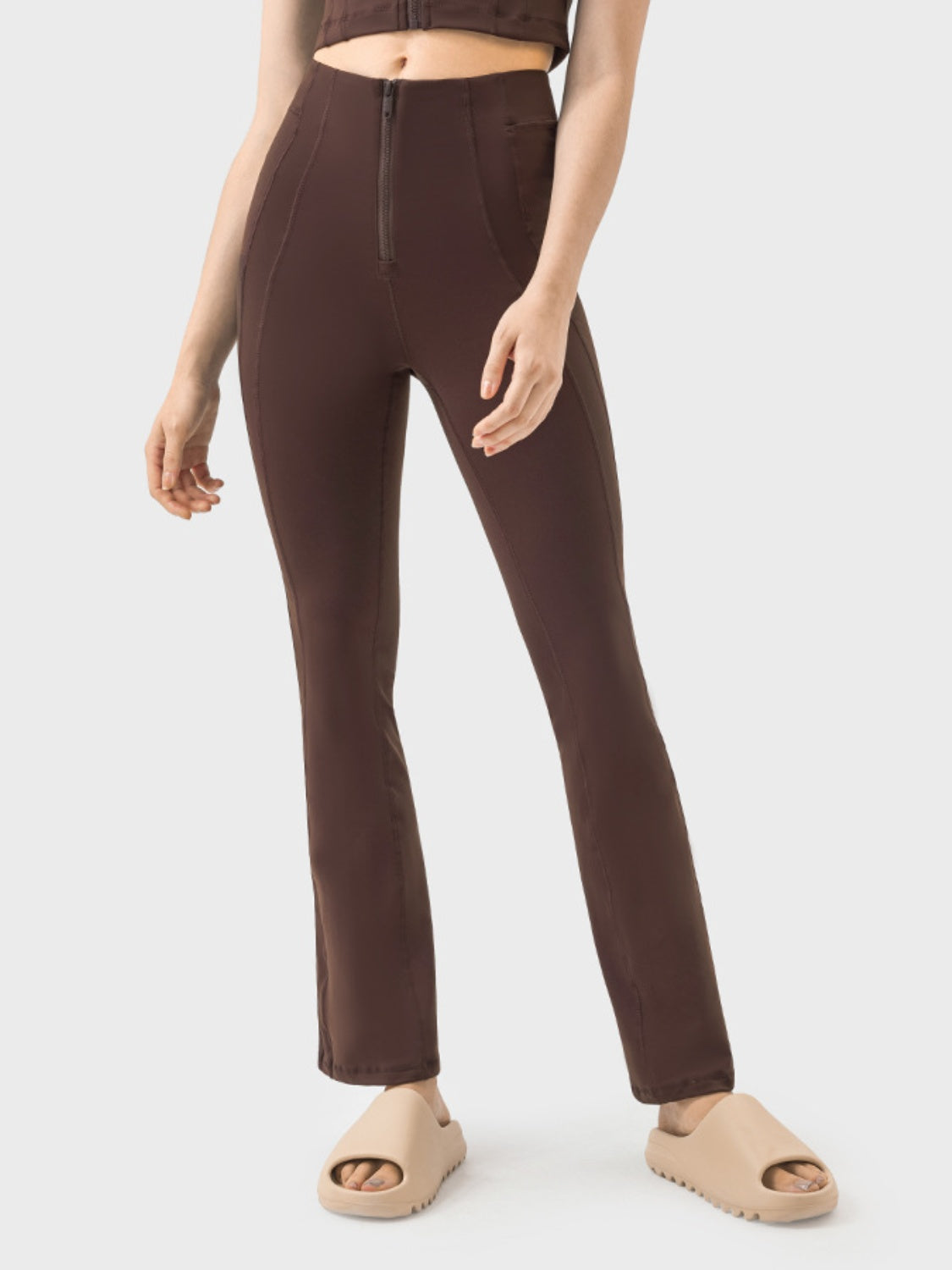 Zipper Detail High Waist Active Pants-Angel Casuals