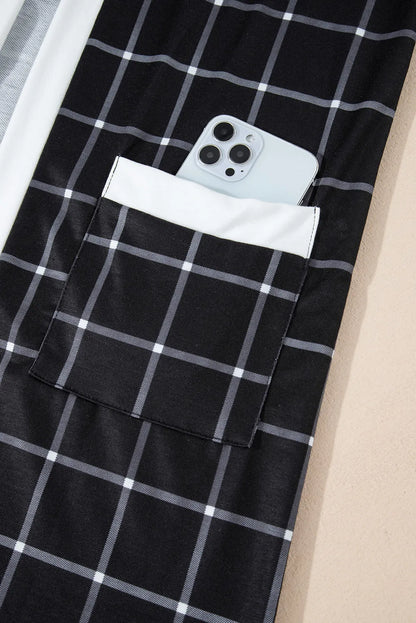 Plaid Open Front Long Sleeve Cover Up-Angel Casuals